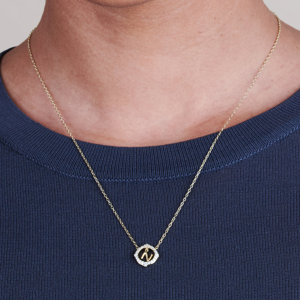 Model Wearing Signature Letter N Necklace view