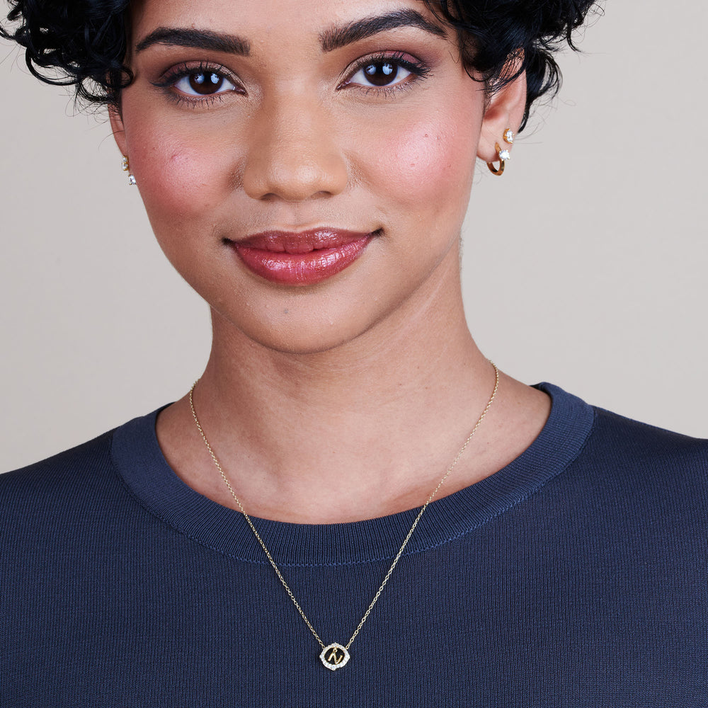 Model Wearing Signature Letter N Necklace view