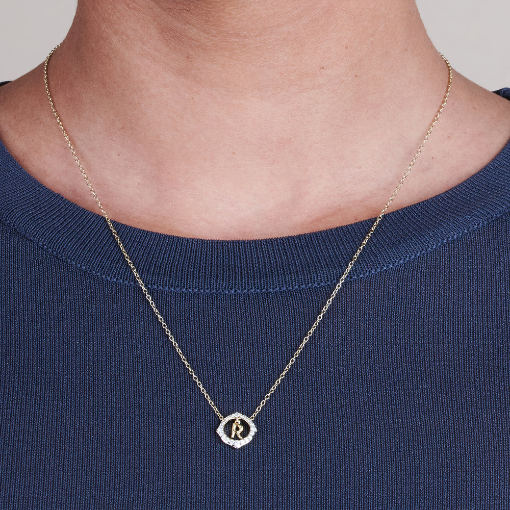 Model Wearing Signature Letter R Necklace view
