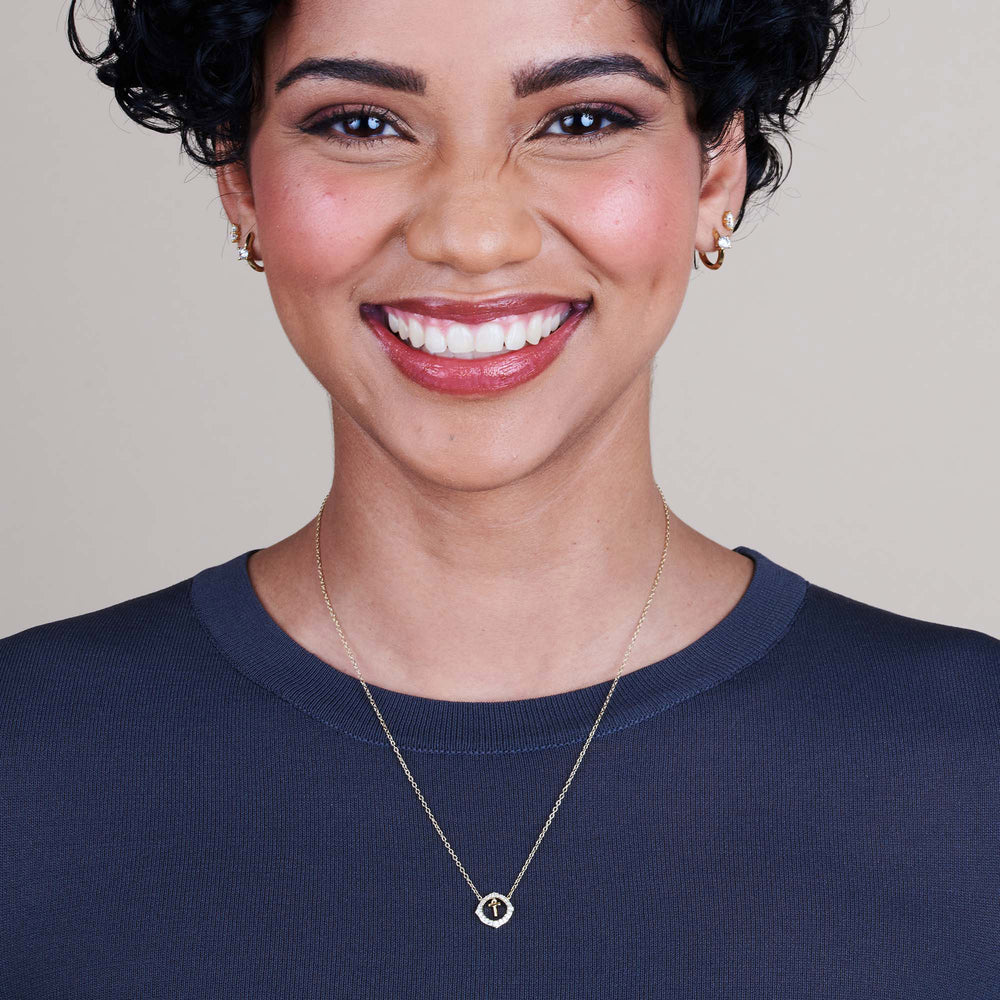 Model Wearing Signature Letter T Necklace view