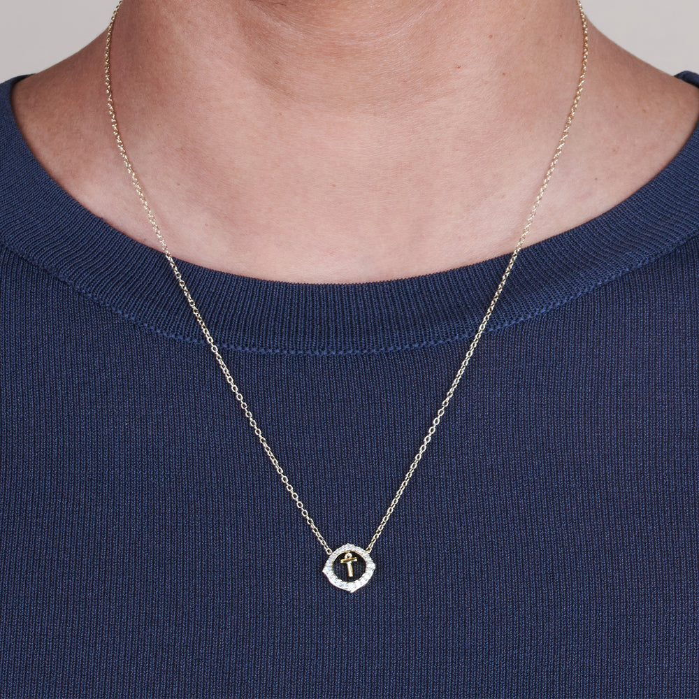 Model Wearing Signature Letter T Necklace view