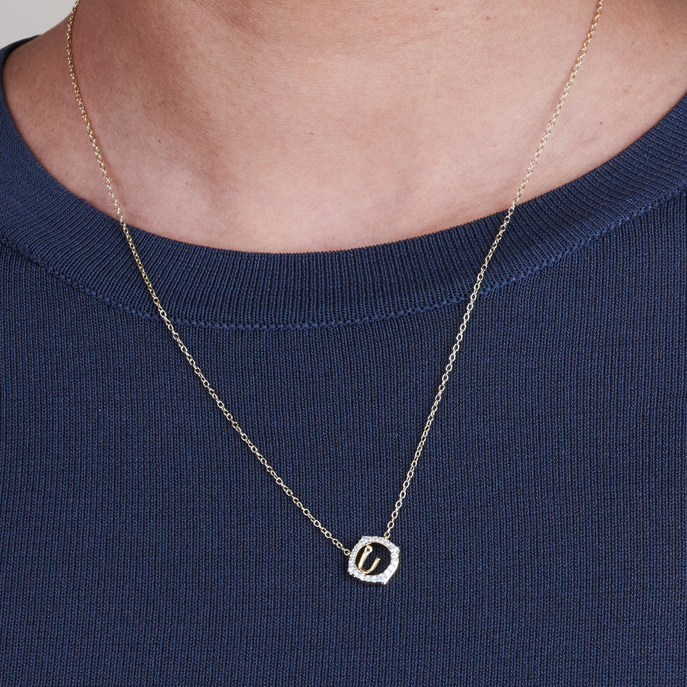 Model Wearing Signature Letter U Necklace view