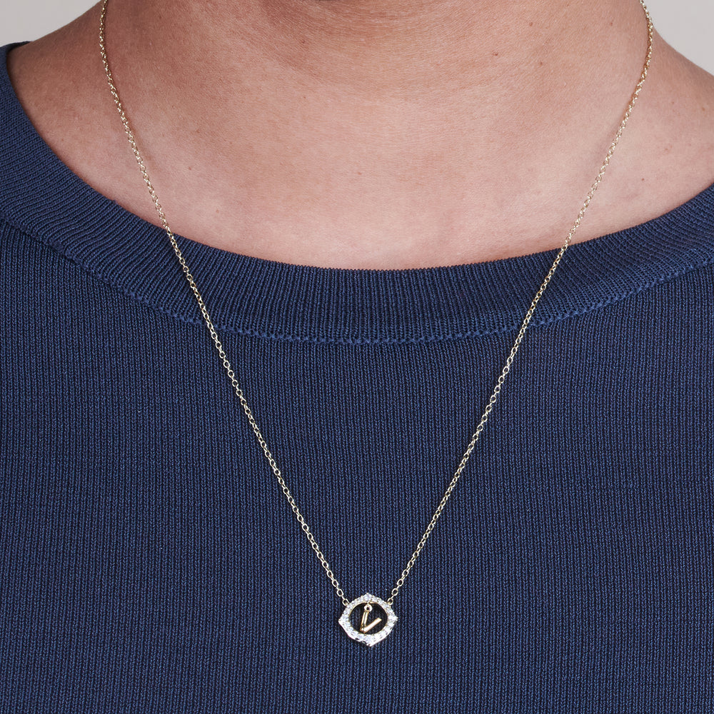 Model Wearing Signature Letter V Necklace view