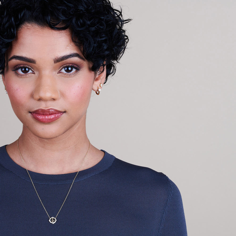 Model Wearing Signature Letter V Necklace view