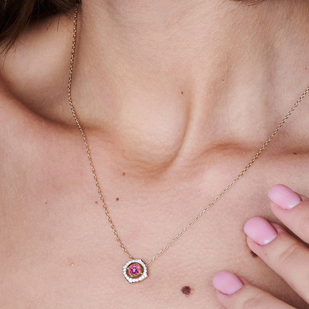 Model Wearing Signature Pink Tourmaline Birthstone Necklace view