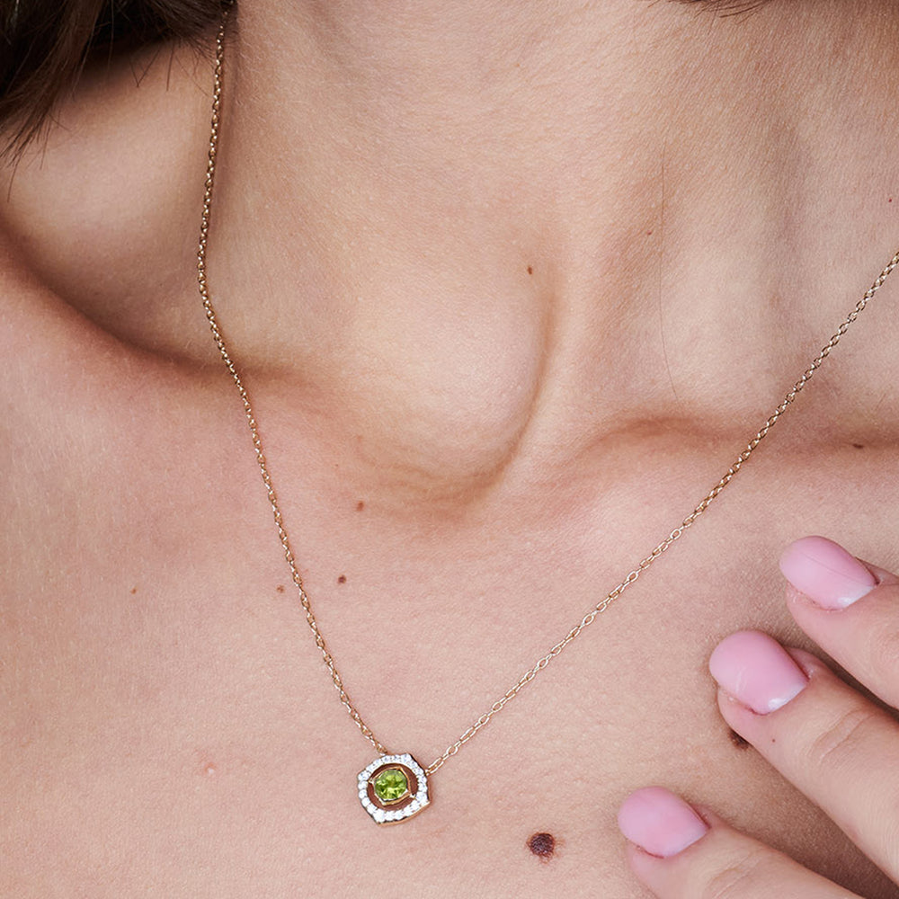 Model Wearing Signature Peridot Birthstone Necklace view