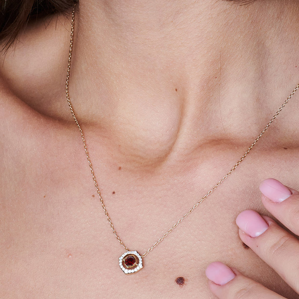 Model Wearing Signature Garnet Birthstone Necklace view
