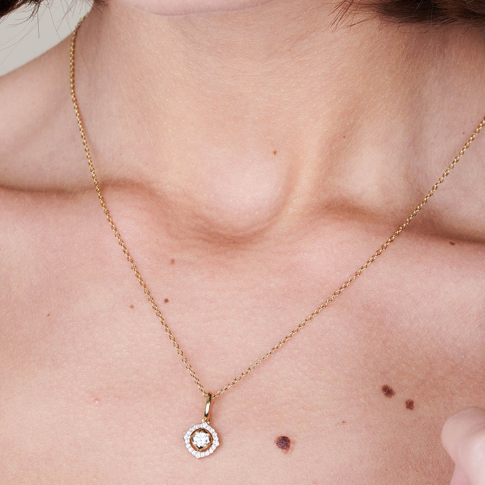 Model Wearing Signature Diamond Frame Pendant view