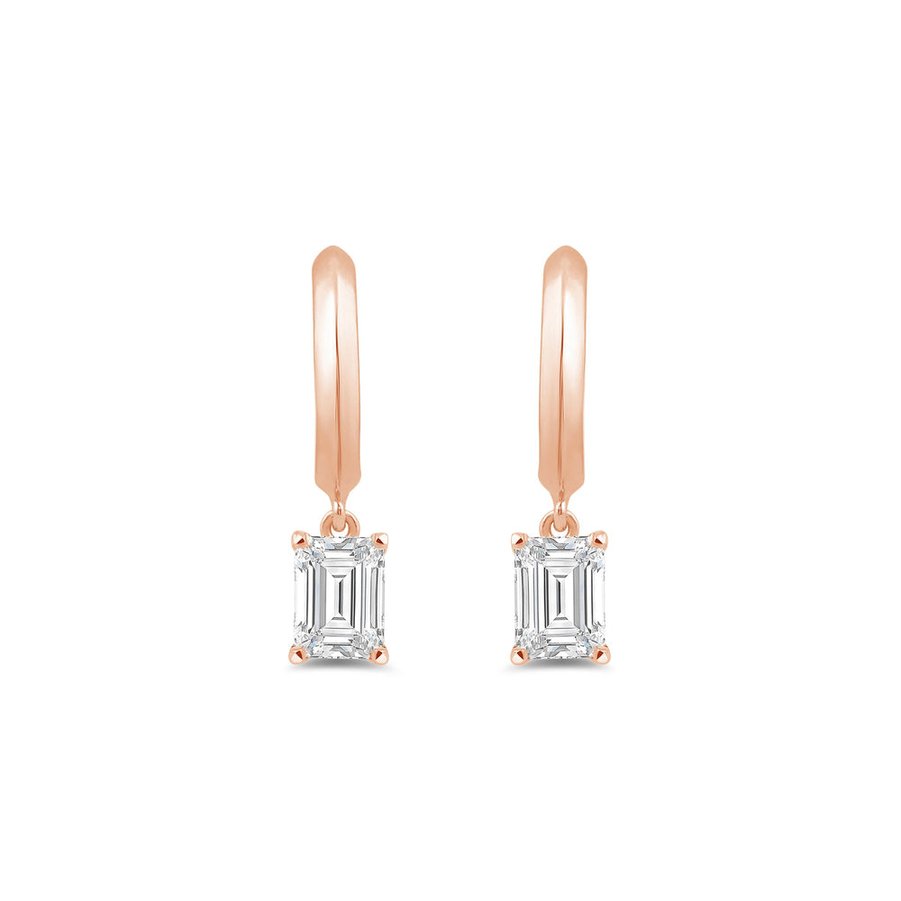 Emerald Diamond Drop Knife Edge Huggies with 14KT Yellow Gold / Lab / 1 Cut Diamond in 14KT Yellow Gold / Lab / 1 view 3
