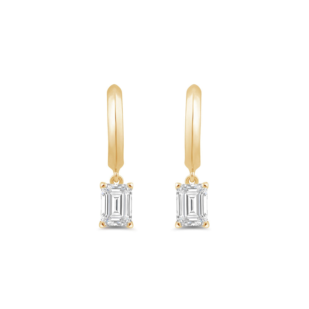 Emerald Diamond Drop Knife Edge Huggies with 14KT Yellow Gold / Lab / 1 Cut Diamond in 14KT Yellow Gold / Lab / 1 view 2
