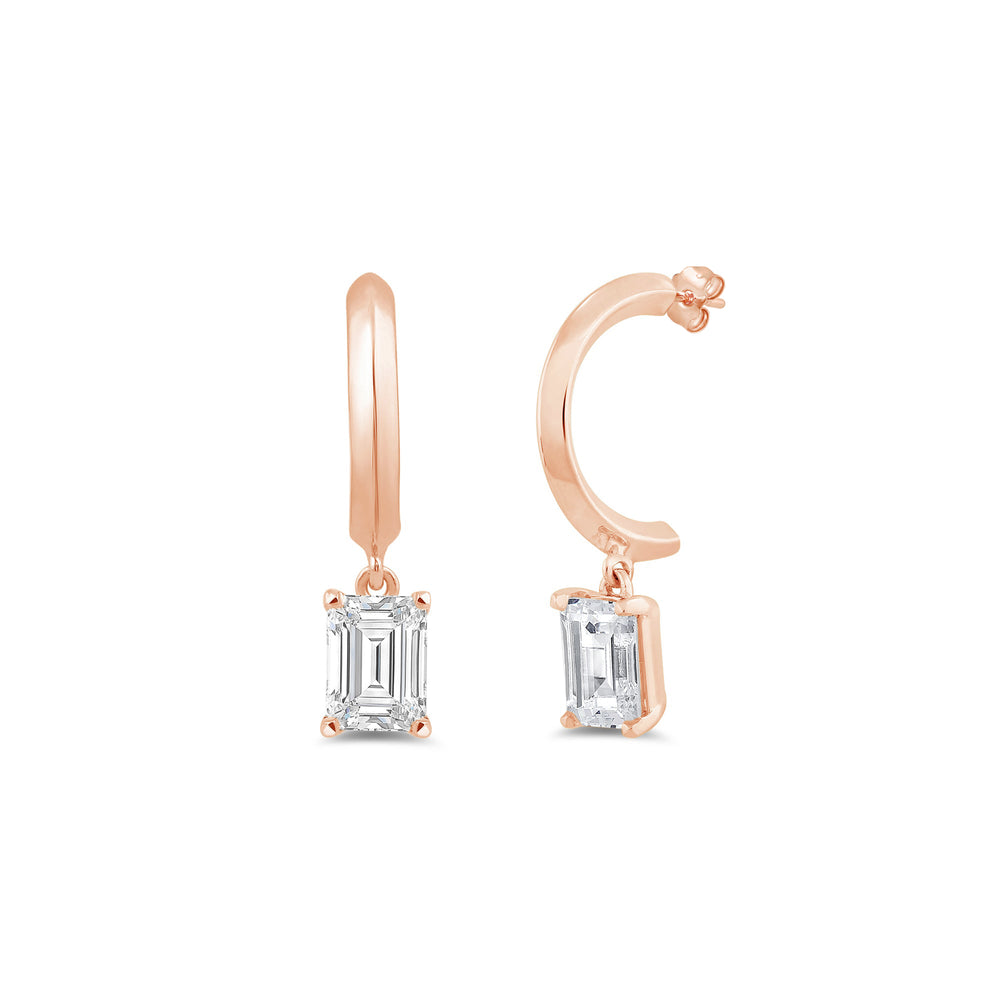 Emerald Diamond Drop Knife Edge Huggies with 14KT Rose Gold / Lab / 1 Cut Diamond in 14KT Rose Gold / Lab / 1 view 1
