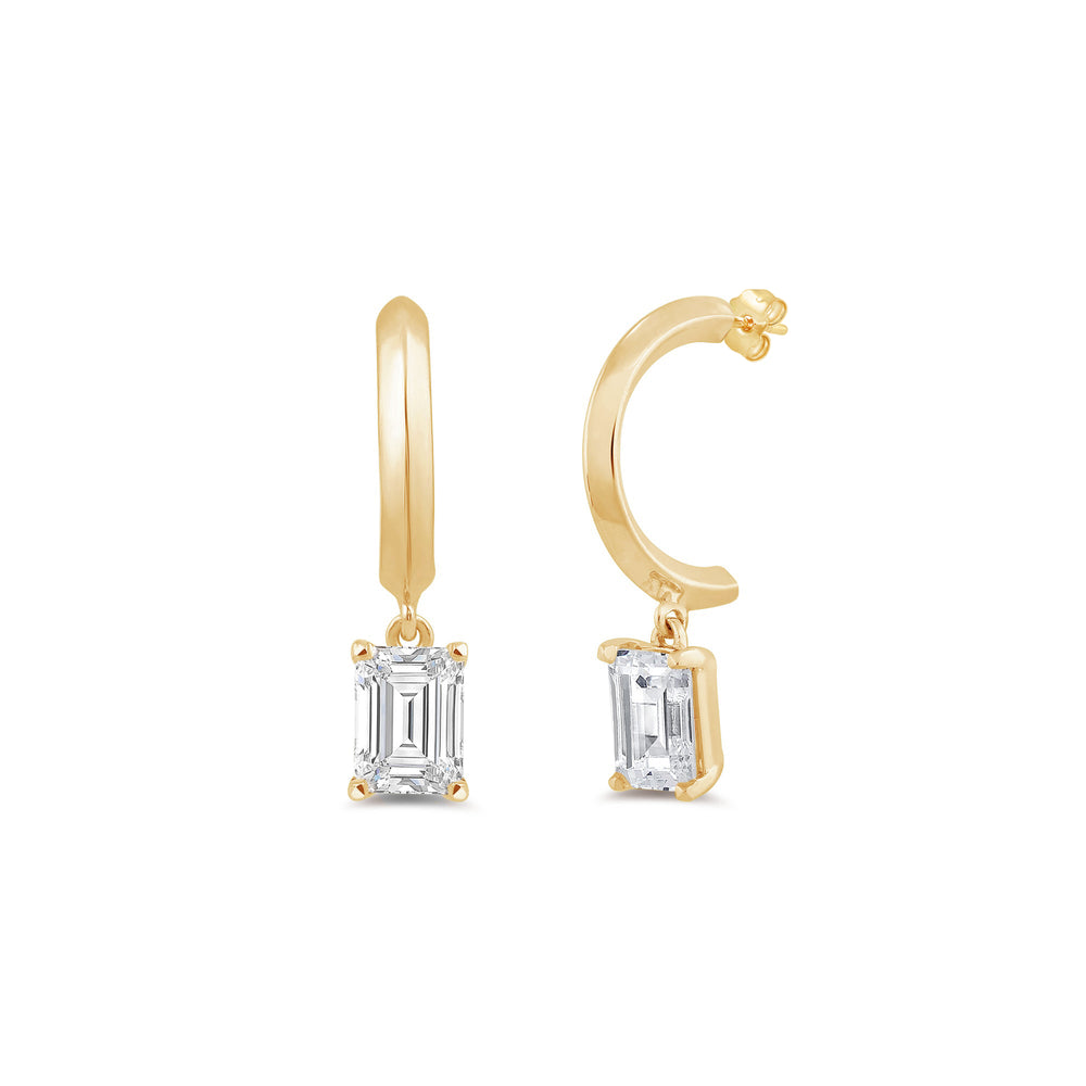 Emerald Diamond Drop Knife Edge Huggies with 14KT Yellow Gold / Lab / 1 Cut Diamond in 14KT Yellow Gold / Lab / 1 view 1
