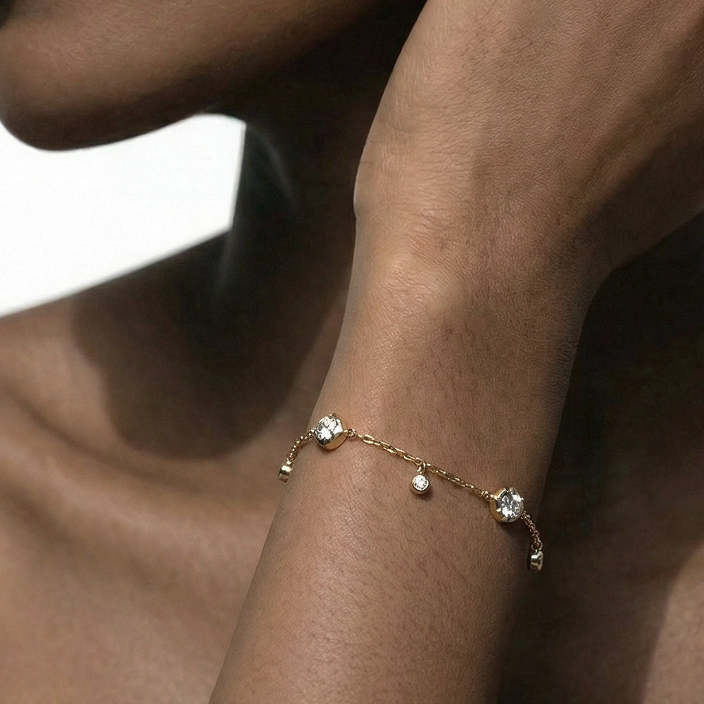 Bezel Set Round Station Bracelet with Lab Cut Diamond in 14KT White Gold view 2
