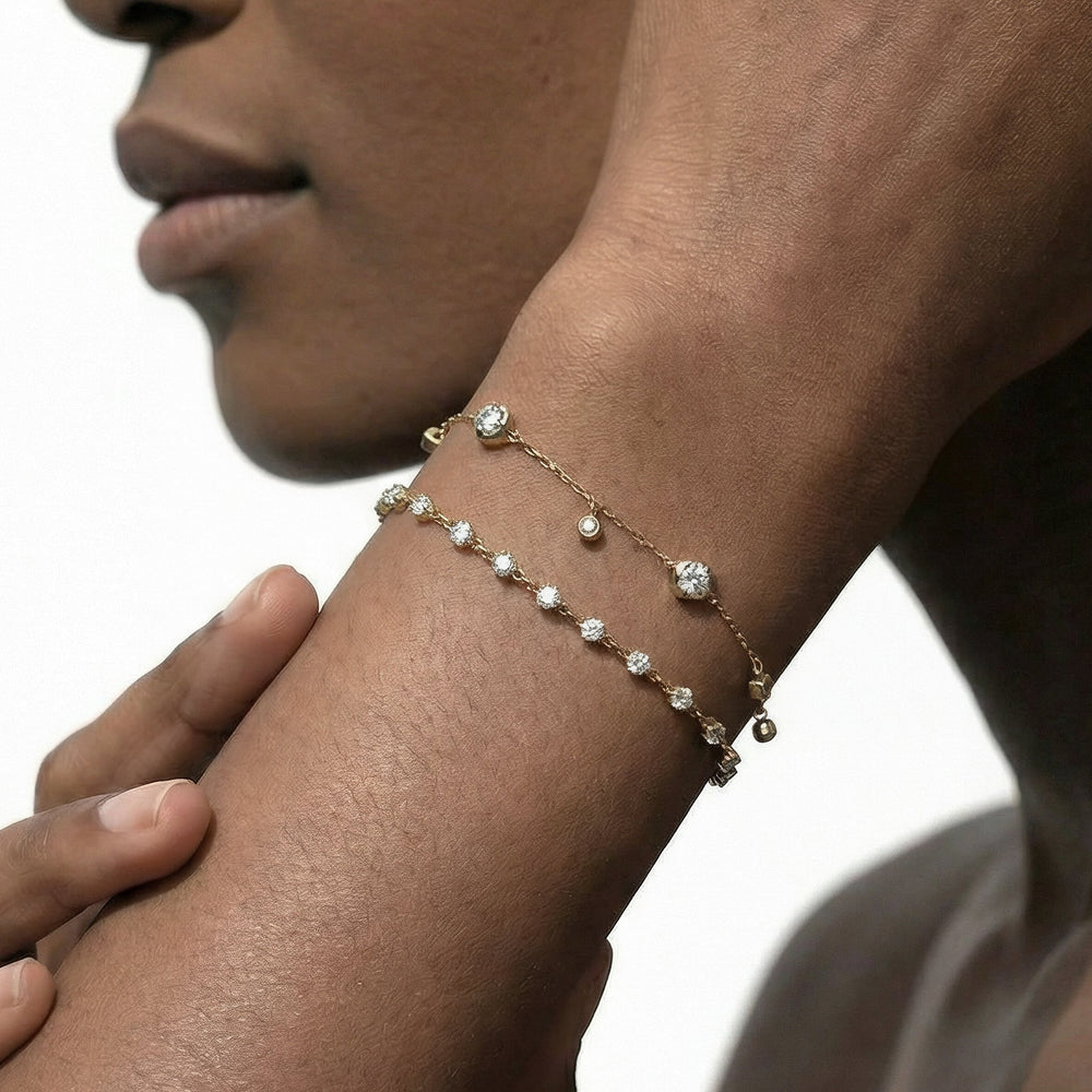 Bezel Set Round Station Bracelet with Lab Cut Diamond in 14KT White Gold view 3
