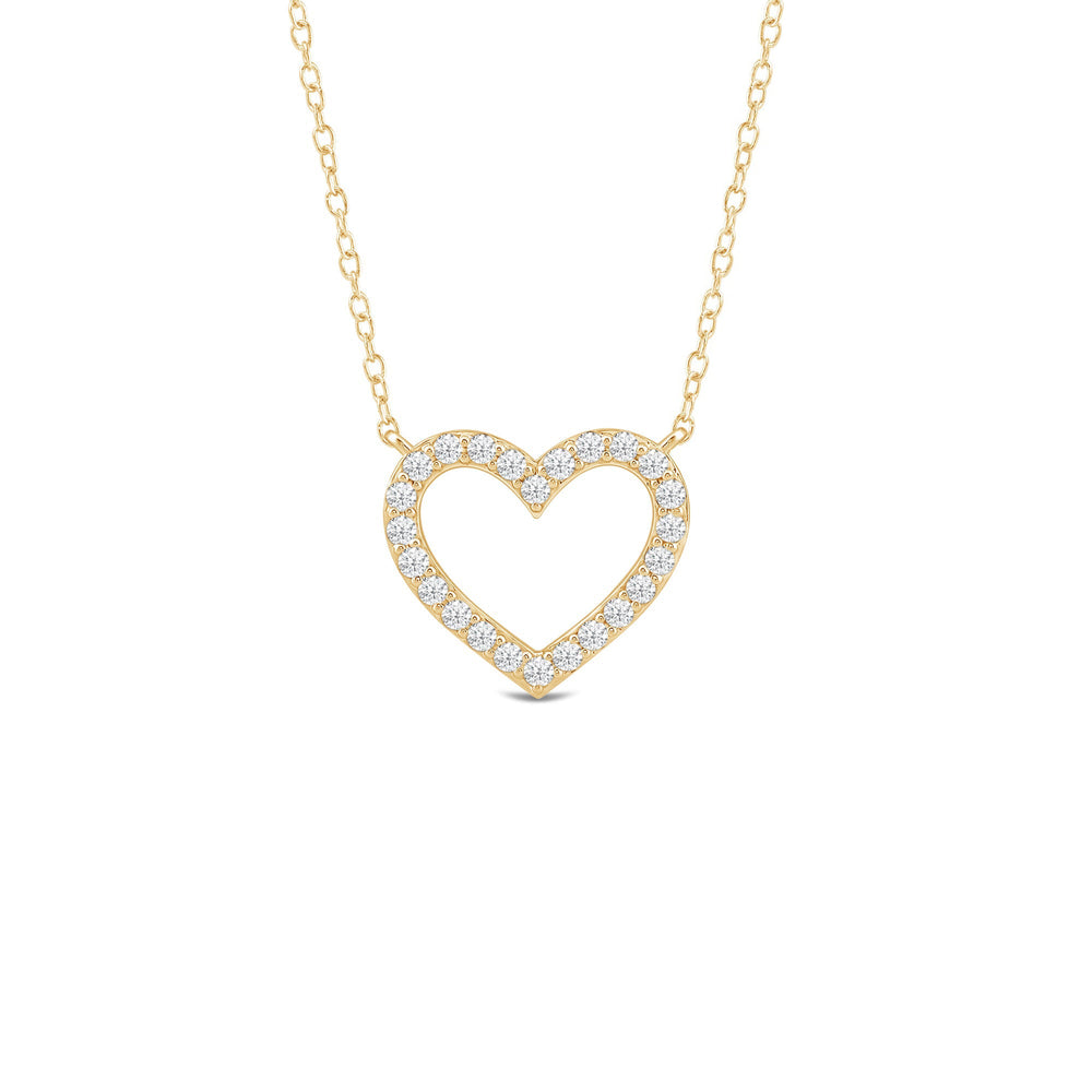 Petite Lab Created Diamond Studded Heart Necklace with 14KT Yellow Gold / Lab / 1/4 Cut Diamond in 14KT Yellow Gold / Lab / 1/4 view 1
