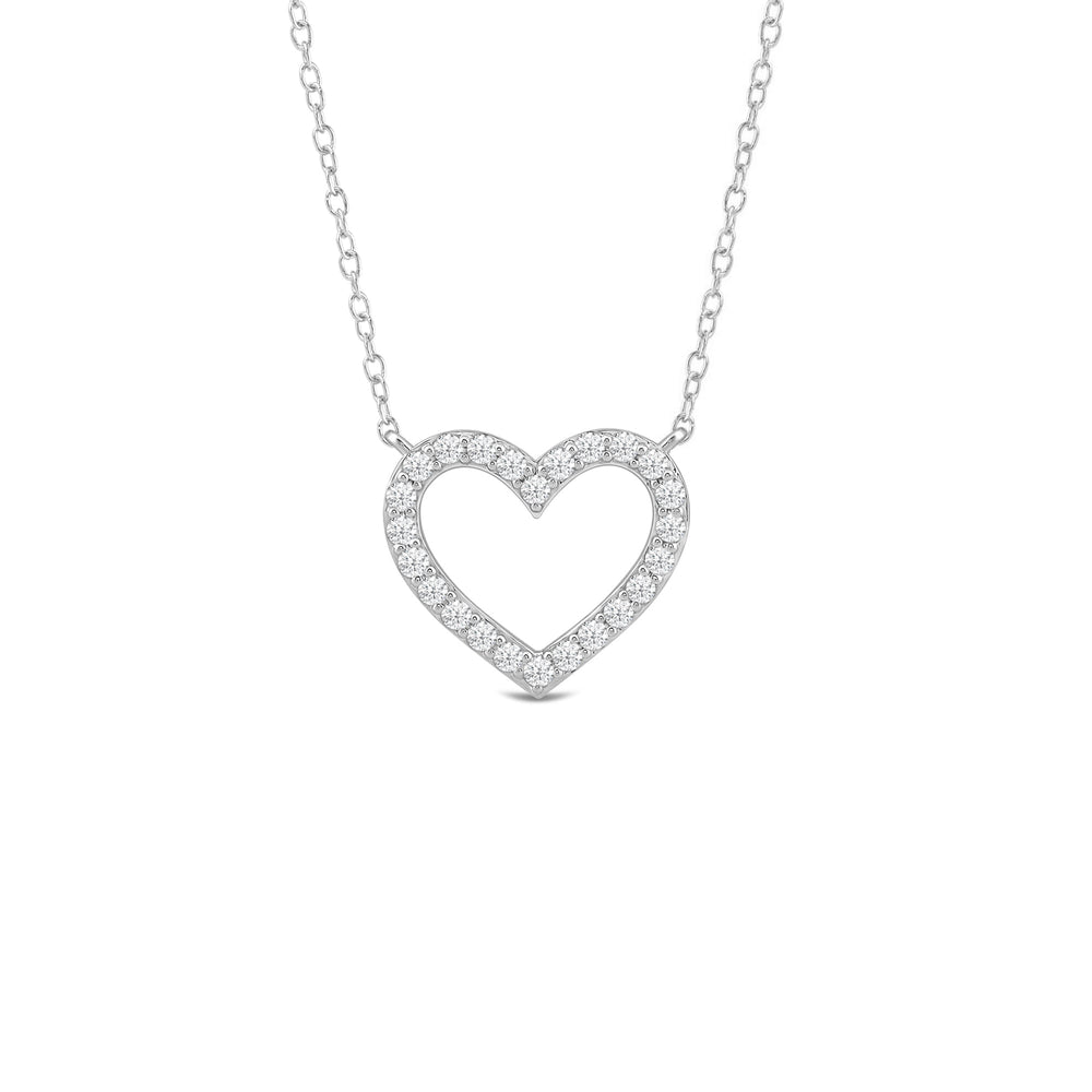 Petite Lab Created Diamond Studded Heart Necklace with 14KT White Gold / Lab / 1/4 Cut Diamond in 14KT White Gold / Lab / 1/4 view 1
