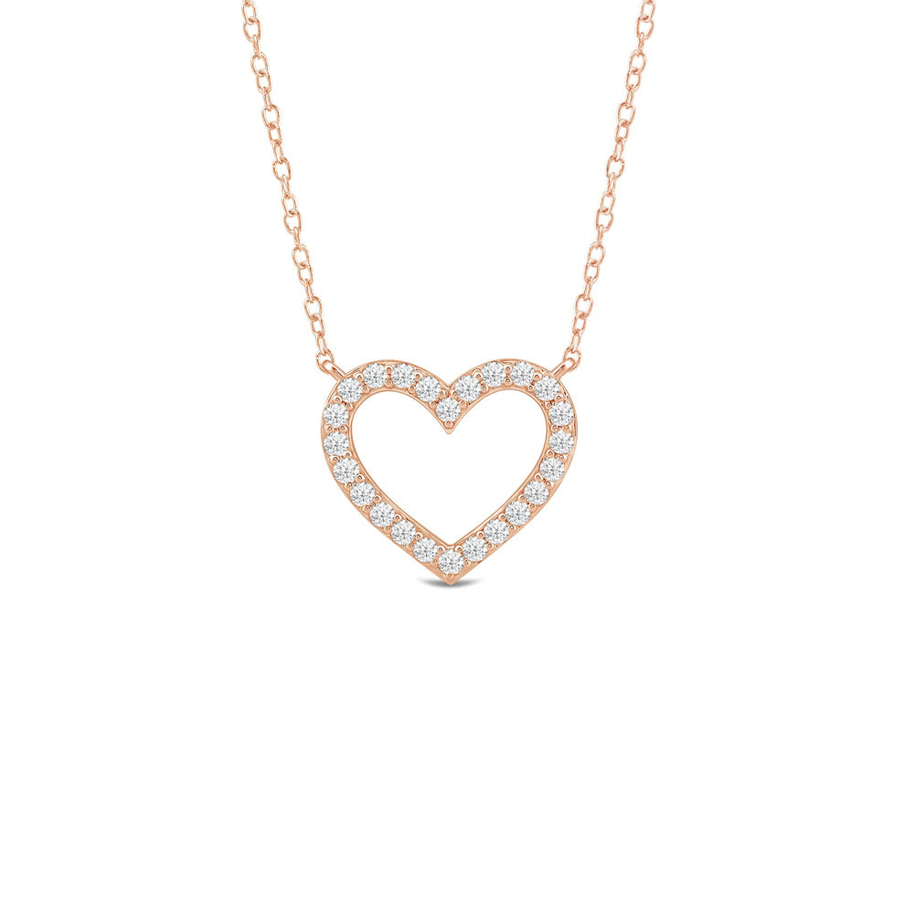 Petite Lab Created Diamond Studded Heart Necklace with 14KT Rose Gold / Lab / 1/4 Cut Diamond in 14KT Rose Gold / Lab / 1/4 view 1
