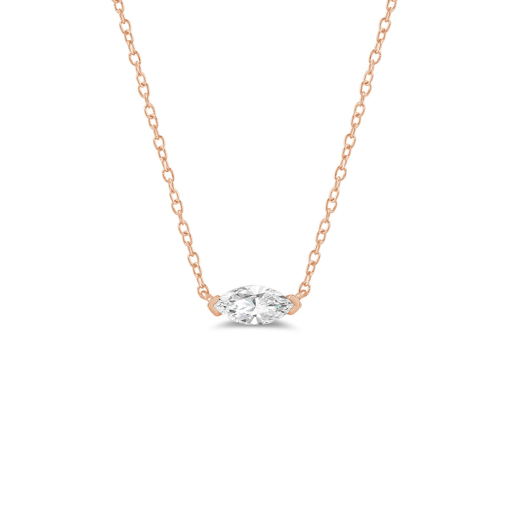 East West Set Marquise Lab Created Diamond Necklace with 14KT Rose Gold / Lab / 1/2 Cut Diamond in 14KT Rose Gold / Lab / 1/2 view 1
