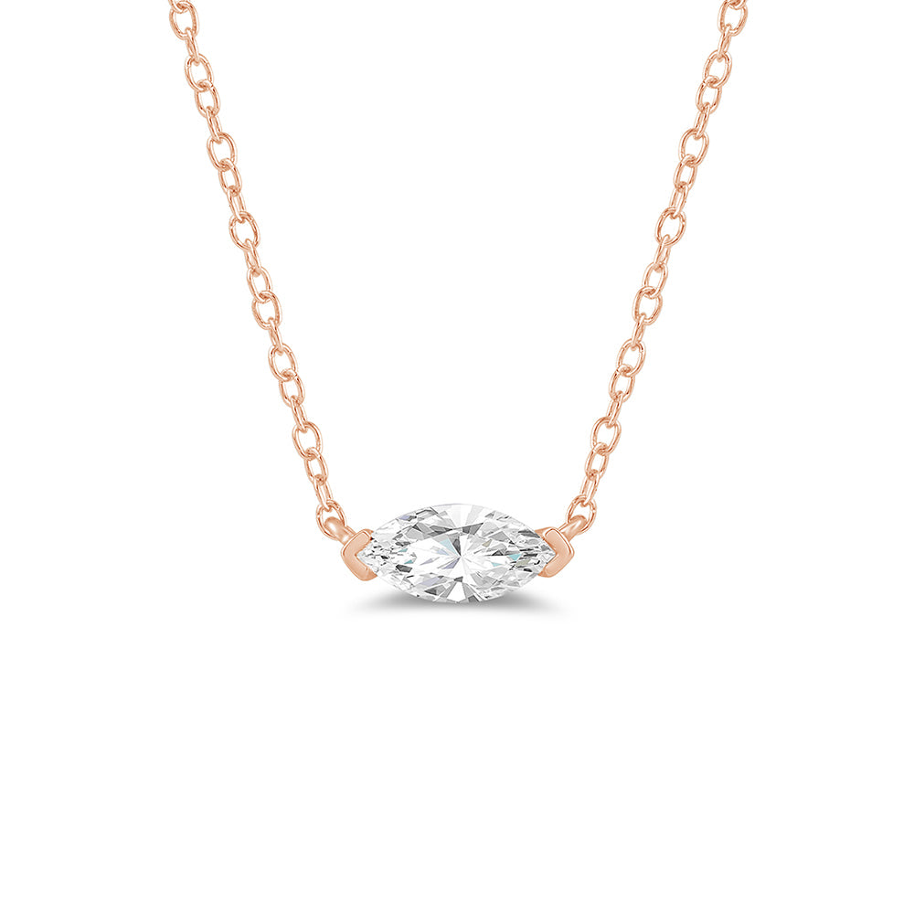 East West Set Marquise Lab Created Diamond Necklace with 14KT Rose Gold / Lab / 1/2 Cut Diamond in 14KT Rose Gold / Lab / 1/2 view 4
