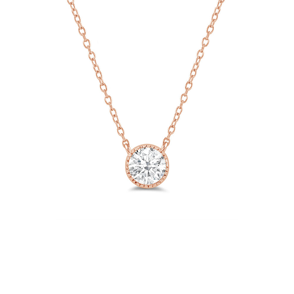 Milgrain Round Lab Created Diamond Necklace with 14KT Rose Gold / Lab / 1/2 Cut Diamond in 14KT Rose Gold / Lab / 1/2 view 1
