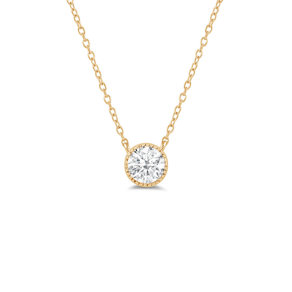 Milgrain Round Lab Created Diamond Necklace with 14KT Yellow Gold / Lab / 1/2 Cut Diamond in 14KT Yellow Gold / Lab / 1/2 view 1
