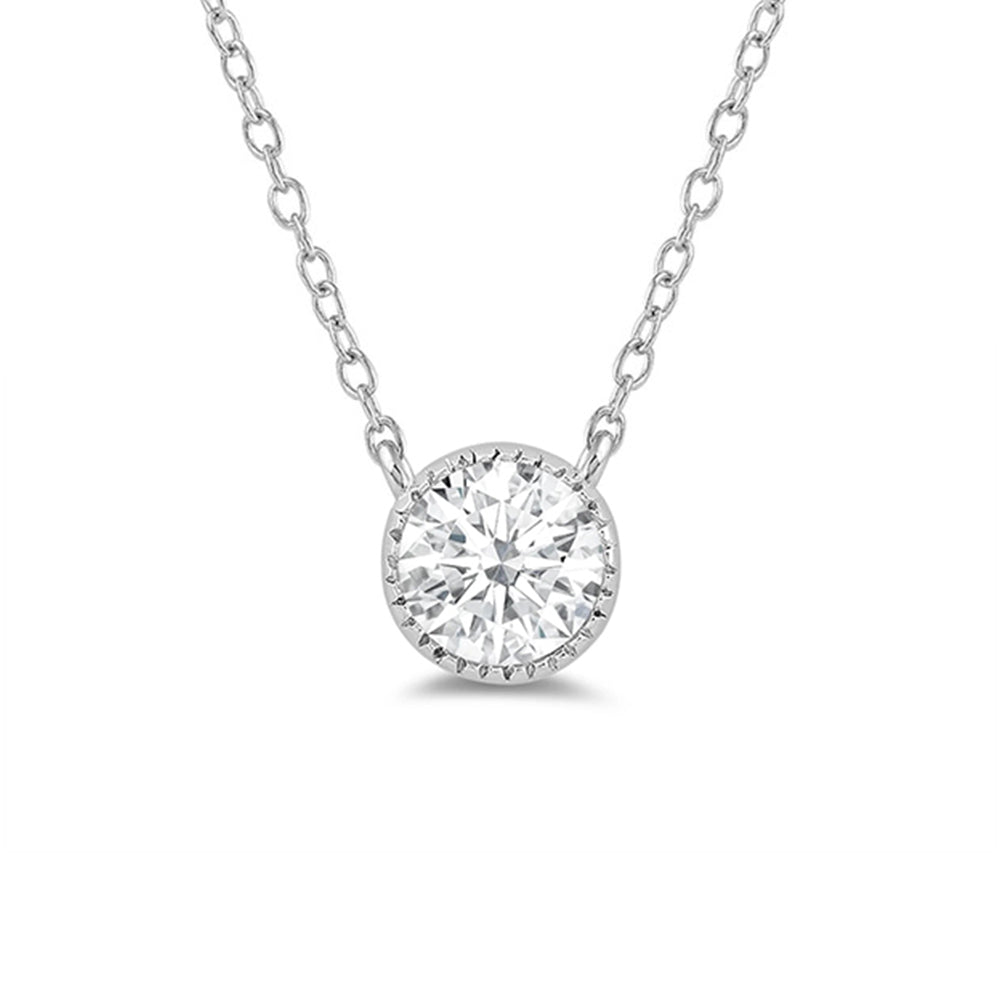 Milgrain Round Lab Created Diamond Necklace with 14KT White Gold / Lab / 1/2 Cut Diamond in 14KT White Gold / Lab / 1/2 view 4
