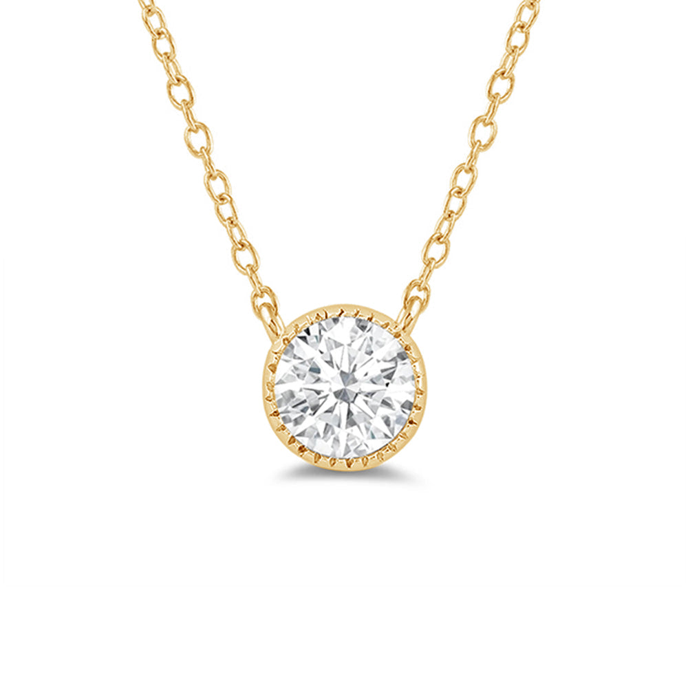 Milgrain Round Lab Created Diamond Necklace with 14KT Yellow Gold / Lab / 1/2 Cut Diamond in 14KT Yellow Gold / Lab / 1/2 view 4

