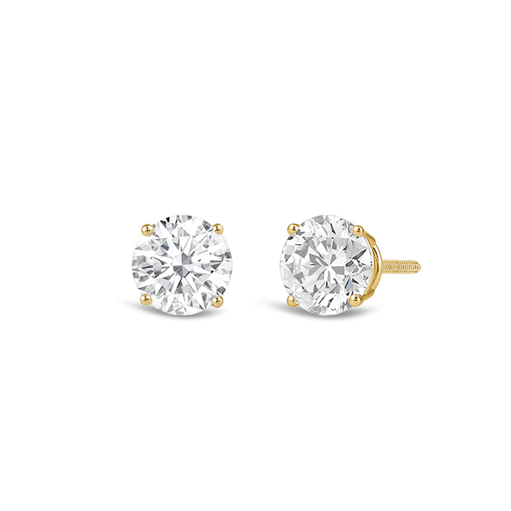 Premium Round Diamond Four Prong Studs (E+ VS+) with 14KT Yellow Gold / Lab / 1/2 Cut Diamond in 14KT Yellow Gold / Lab / 1/2 view 2
