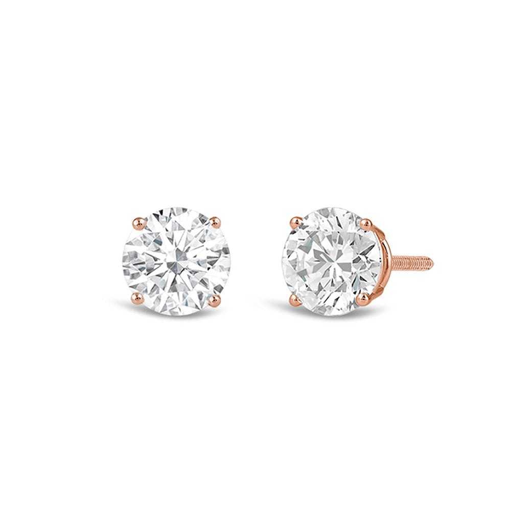 Premium Round Diamond Four Prong Studs (E+ VS+) with 14KT Rose Gold / Lab / 3/4 Cut Diamond in 14KT Rose Gold / Lab / 3/4 view 2
