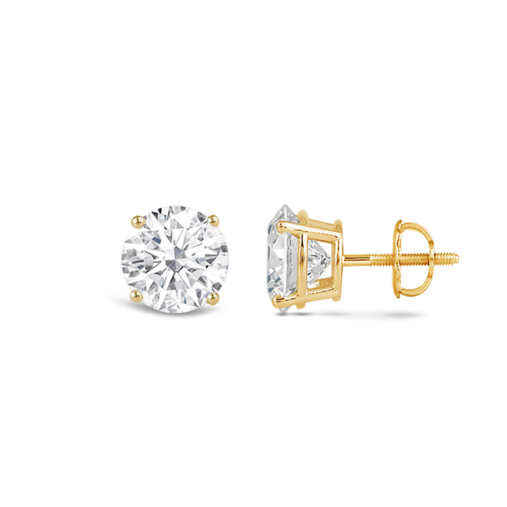 Premium Round Diamond Four Prong Studs (E/F VS+) with 14KT Yellow Gold / Lab / 3/4 Cut Diamond in 14KT Yellow Gold / Lab / 3/4 view 4
