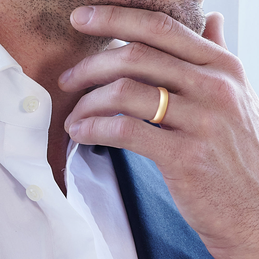 Men's Low Dome Comfort Fit Band with 18KT Rose Gold / 5 Cut Diamond in 14KT Rose Gold / 5 view 3
