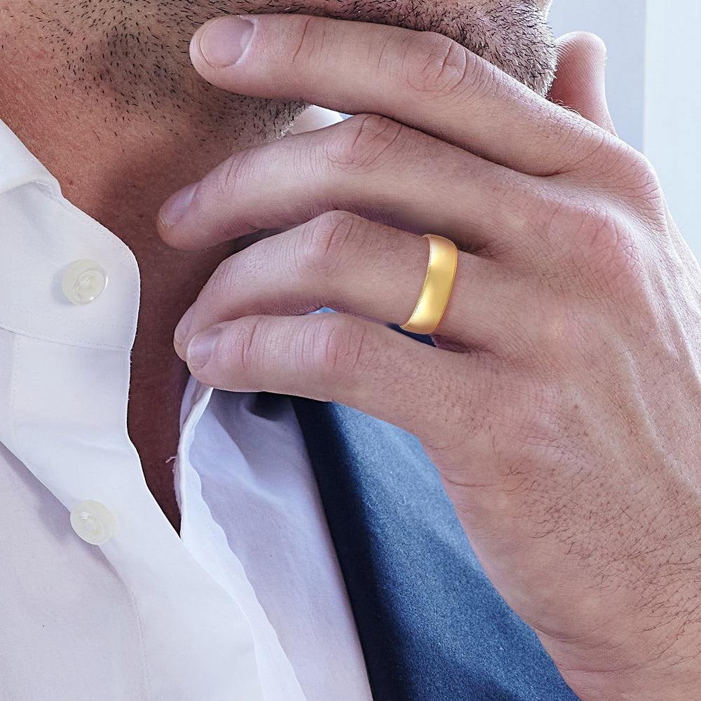 Men's Milgrain Medium Edge Comfort Fit Band with 18KT Yellow Gold / 7 Cut Diamond in 14KT Yellow Gold / 7 view 3
