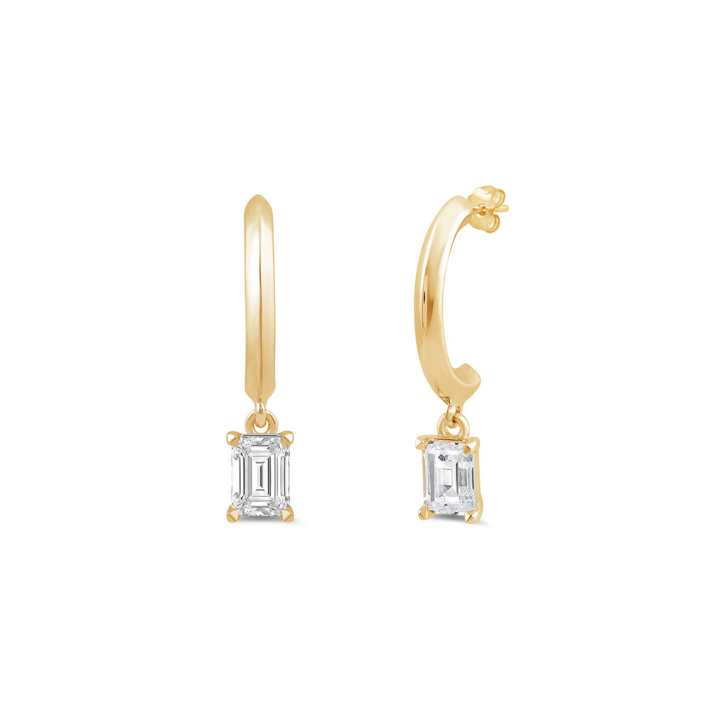 Emerald Diamond Drop Knife Edge Huggies with 14KT Yellow Gold / Lab / 1/2 Cut Diamond in 14KT Yellow Gold / Lab / 1/2 view 1
