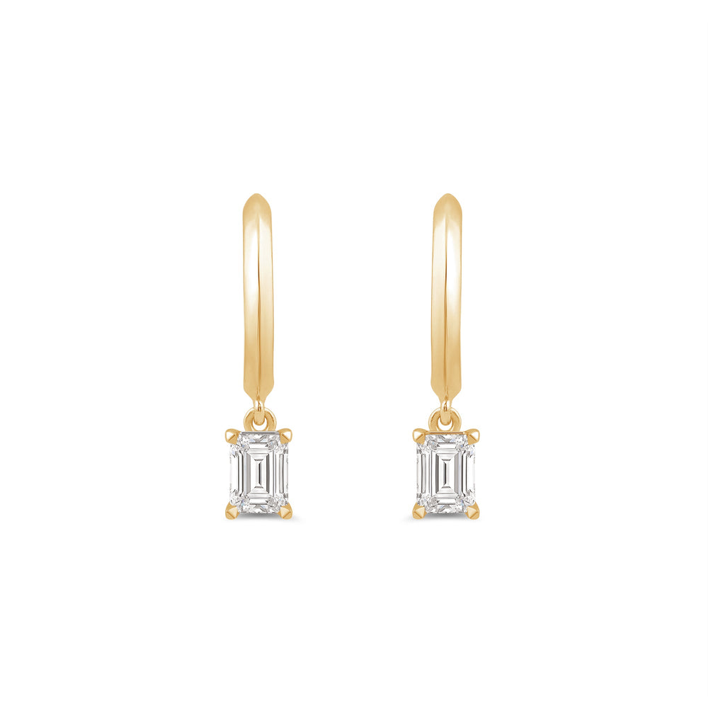 Emerald Diamond Drop Knife Edge Huggies with 14KT Yellow Gold / Lab / 1/2 Cut Diamond in 14KT Yellow Gold / Lab / 1/2 view 2
