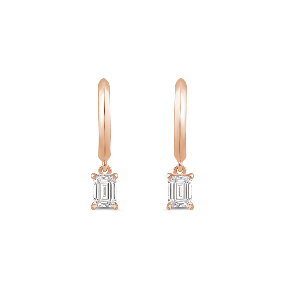 Emerald Diamond Drop Knife Edge Huggies with 14KT Rose Gold / Lab / 1/2 Cut Diamond in 14KT Rose Gold / Lab / 1/2 view 2
