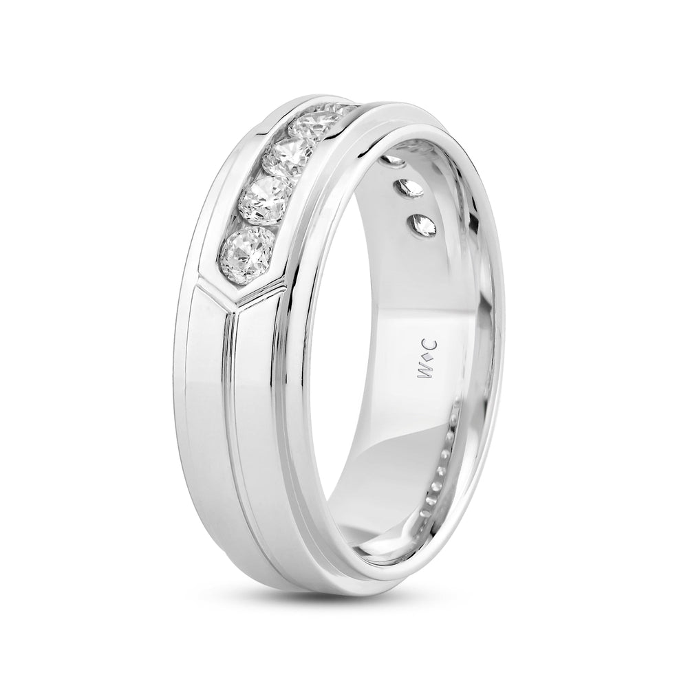 Three Step Men's Band with 14KT White Gold / Lab / 1 Cut Diamond in 14KT White Gold / Lab / 1 view 4
