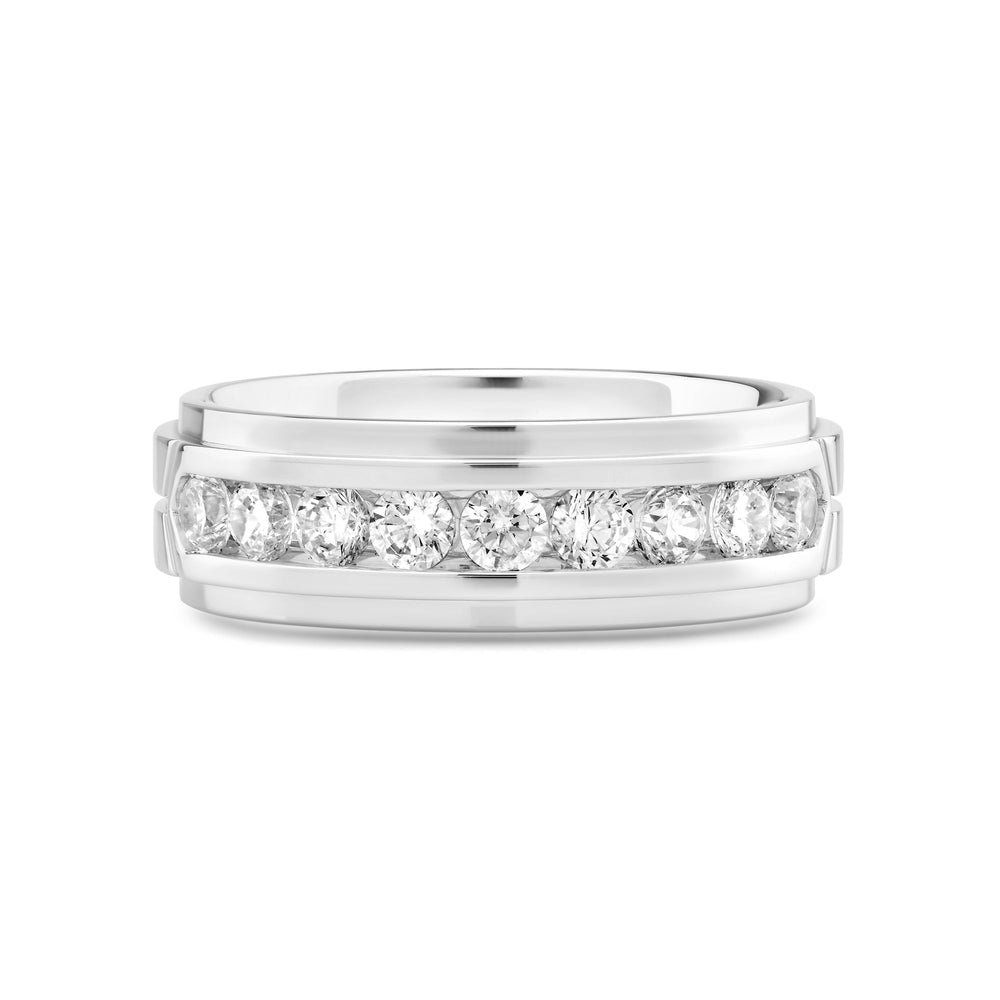 Three Step Men's Band with 14KT White Gold / Lab / 1 Cut Diamond in 14KT White Gold / Lab / 1 view 1

