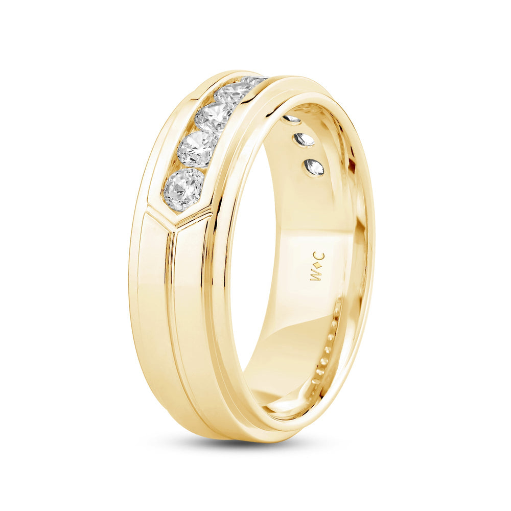 Three Step Men's Band with 14KT Yellow Gold / Lab / 1 Cut Diamond in 14KT Yellow Gold / Lab / 1 view 4
