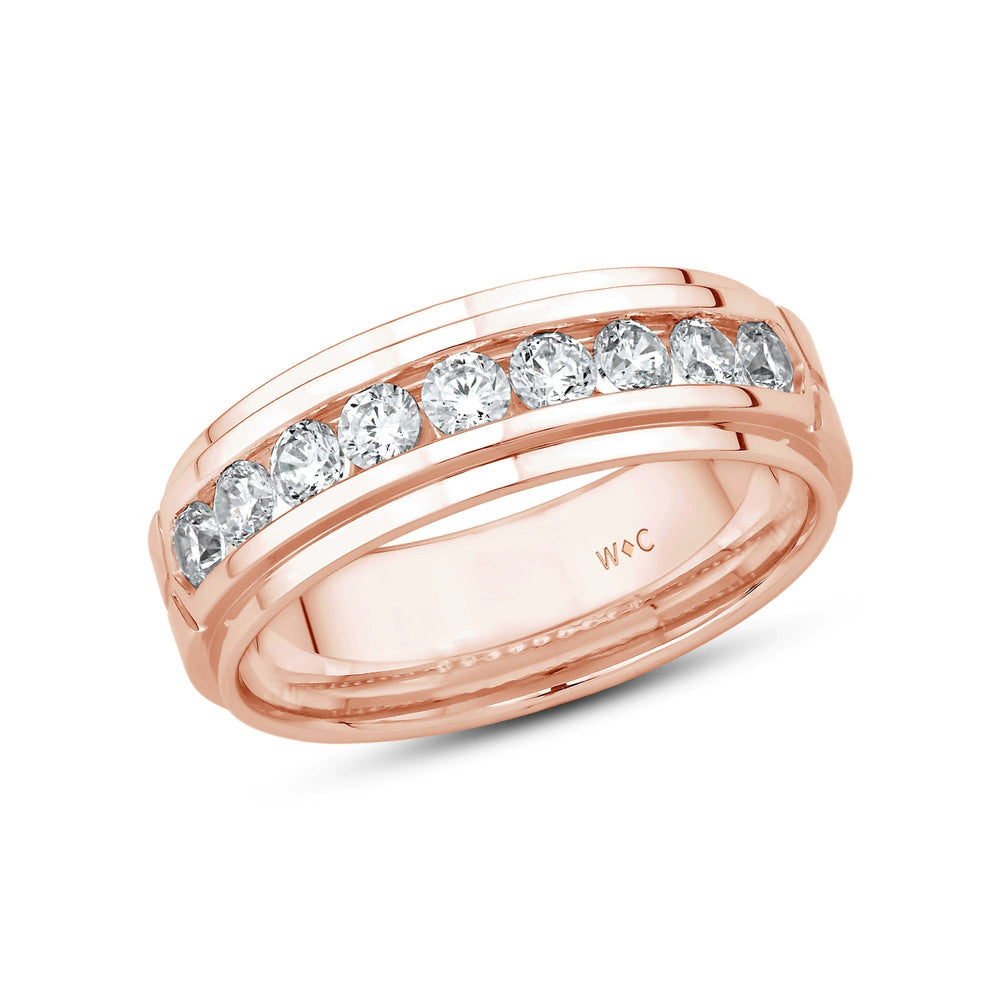 Three Step Men's Band with 14KT Rose Gold / Lab / 1 Cut Diamond in 14KT Rose Gold / Lab / 1 view 3
