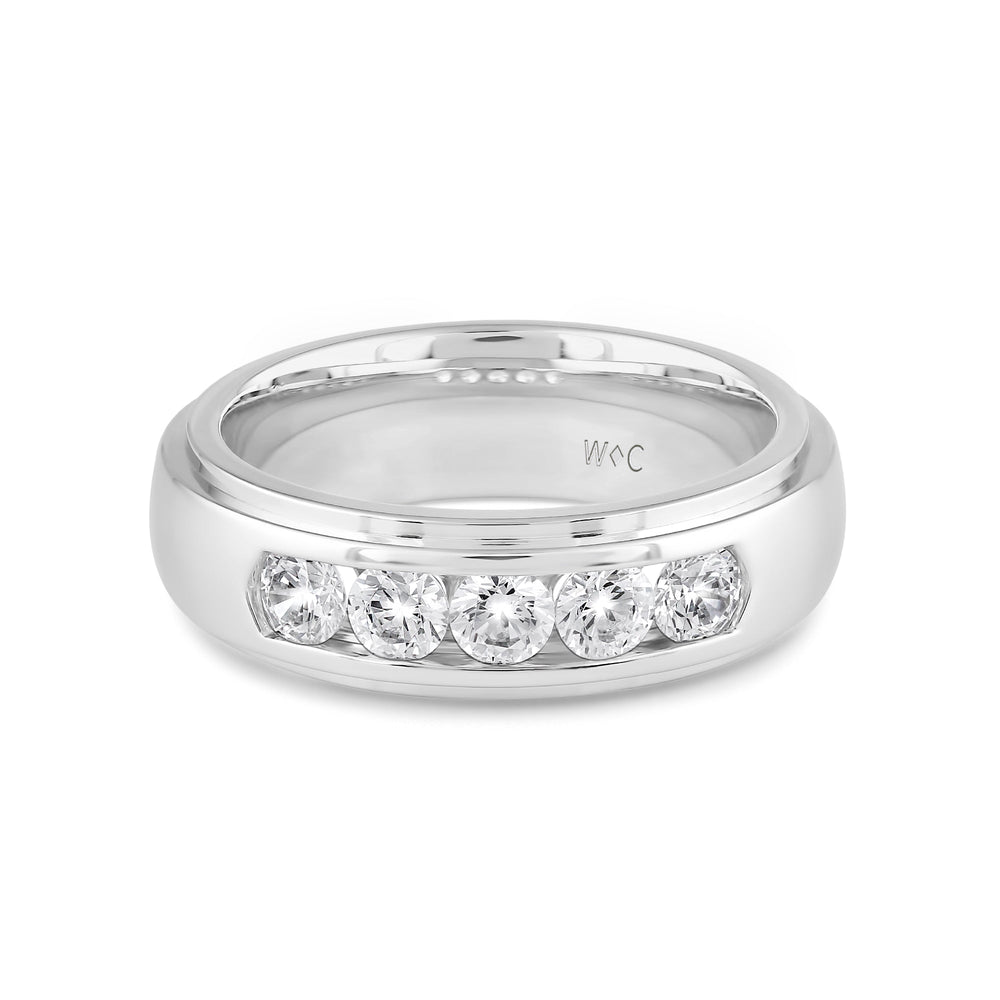 Dome Profile Five Stone Channel Set Band with 14KT White Gold / Lab / 1 Cut Diamond in 14KT White Gold / Lab / 1 view 1
