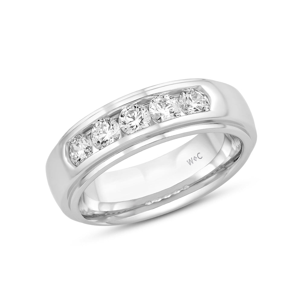 Dome Profile Five Stone Channel Set Band with 14KT White Gold / Lab / 1 Cut Diamond in 14KT White Gold / Lab / 1 view 4
