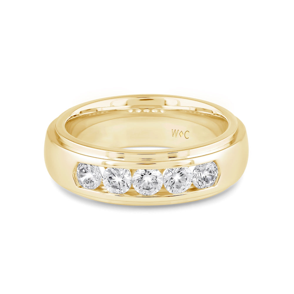 Dome Profile Five Stone Channel Set Band with 14KT Yellow Gold / Lab / 1 Cut Diamond in 14KT Yellow Gold / Lab / 1 view 1
