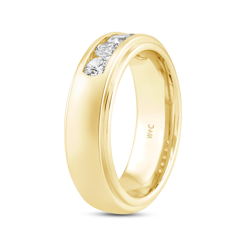 Dome Profile Five Stone Channel Set Band with 14KT Yellow Gold / Lab / 1 Cut Diamond in 14KT Yellow Gold / Lab / 1 view 3
