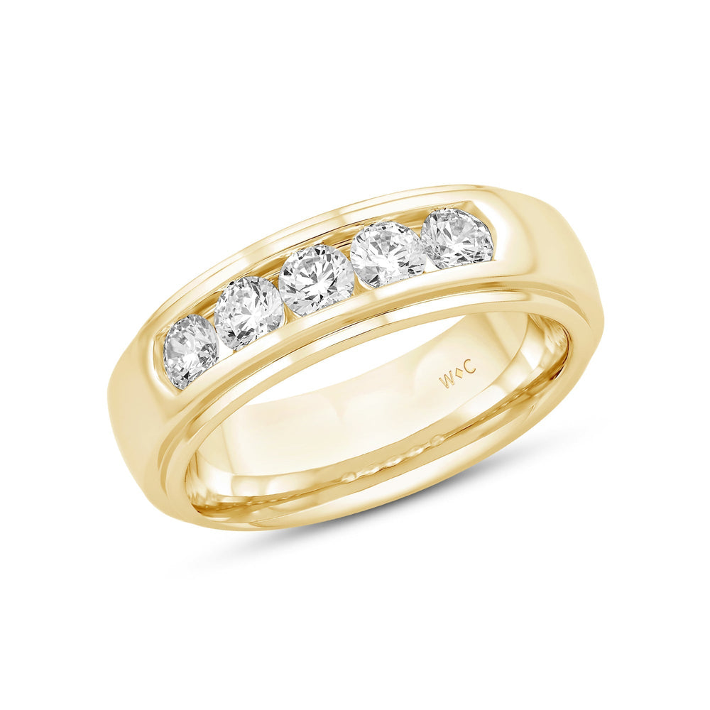 Dome Profile Five Stone Channel Set Band with 14KT Yellow Gold / Lab / 1 Cut Diamond in 14KT Yellow Gold / Lab / 1 view 4
