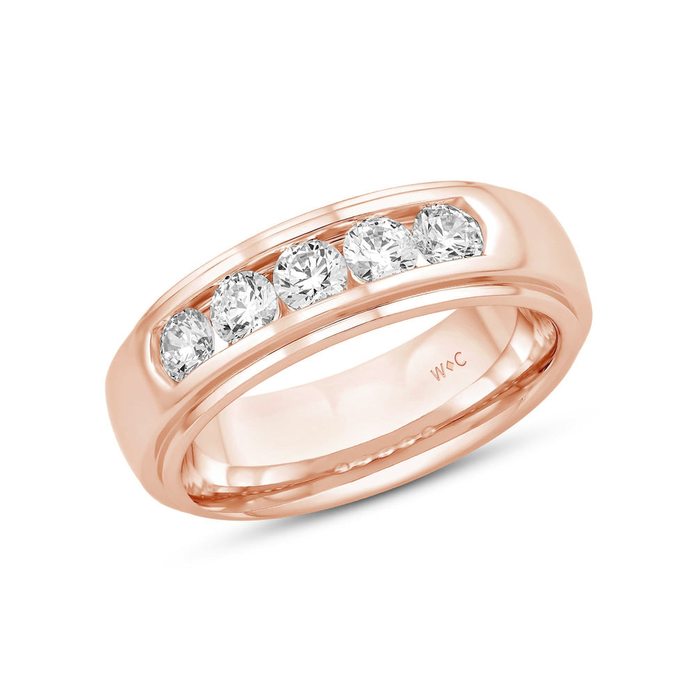 Dome Profile Five Stone Channel Set Band with 14KT Rose Gold / Lab / 1 Cut Diamond in 14KT Rose Gold / Lab / 1 view 4
