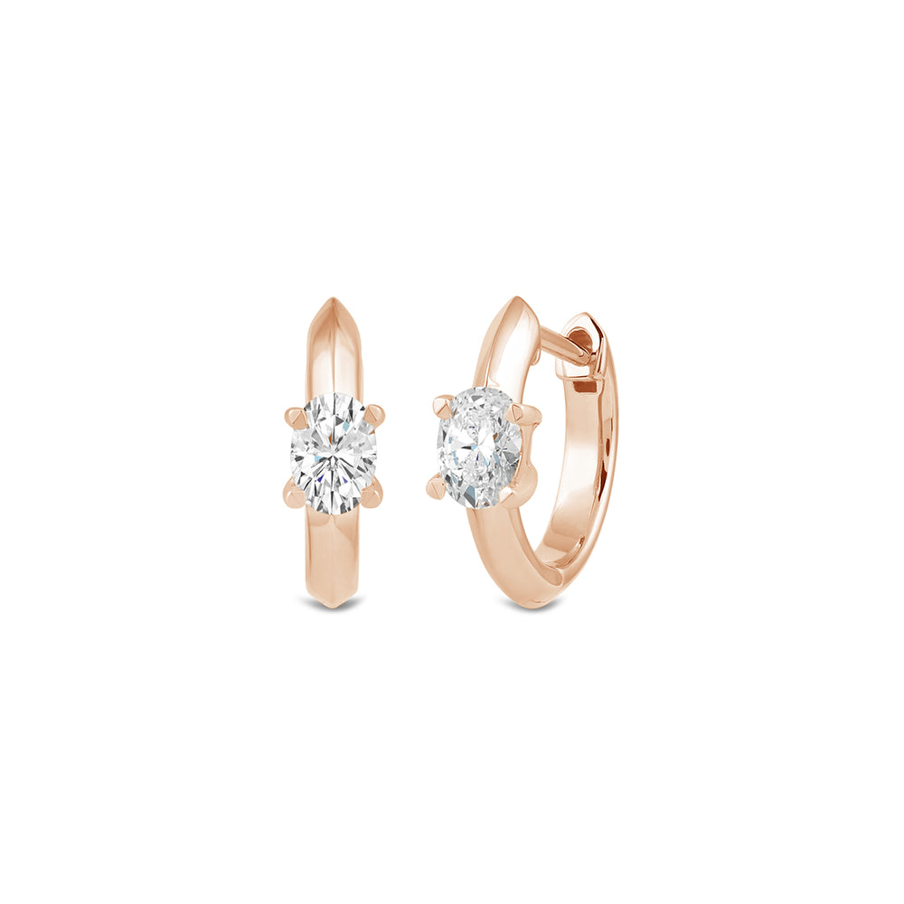 Created Oval Solitaire Knife Edge Huggies with 14KT Rose Gold / Lab / 1/2 Cut Diamond in 14KT Rose Gold / Lab / 1/2 view 1
