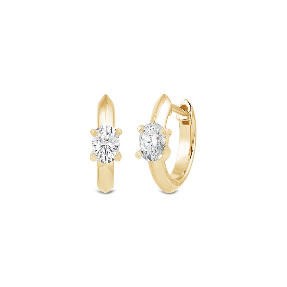 Created Oval Solitaire Knife Edge Huggies with 14KT Yellow Gold / Lab / 1/2 Cut Diamond in 14KT Yellow Gold / Lab / 1/2 view 1
