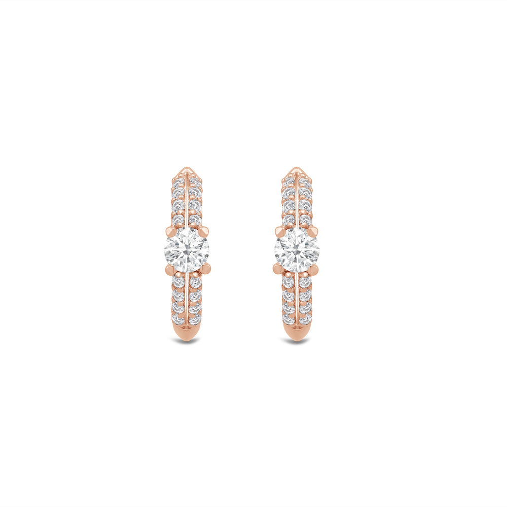 Created Round Solitaire Studded Knife Edge Huggies with 14KT Rose Gold / Lab / 1/2 Cut Diamond in 14KT Rose Gold / Lab / 1/2 view 2

