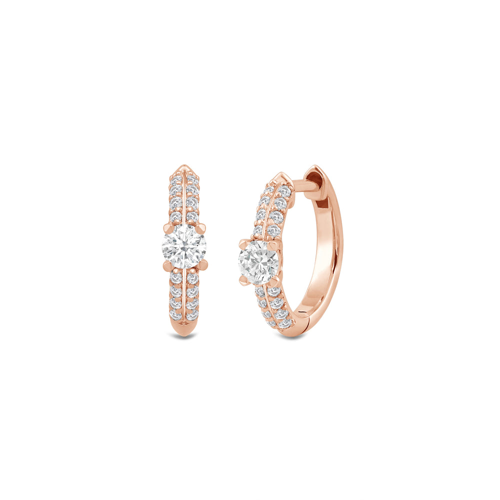 Created Round Solitaire Studded Knife Edge Huggies with 14KT Rose Gold / Lab / 1/2 Cut Diamond in 14KT Rose Gold / Lab / 1/2 view 1
