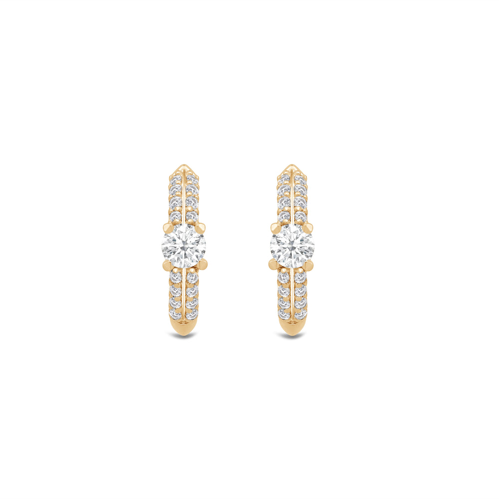 Created Round Solitaire Studded Knife Edge Huggies with 14KT Yellow Gold / Lab / 1/2 Cut Diamond in 14KT Yellow Gold / Lab / 1/2 view 2
